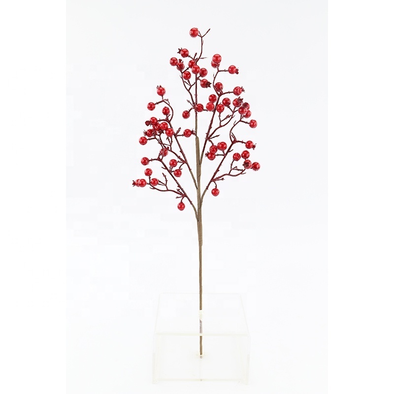 Handmade artificial flower for Christmas tree decoration holly red berry Stem/Branch