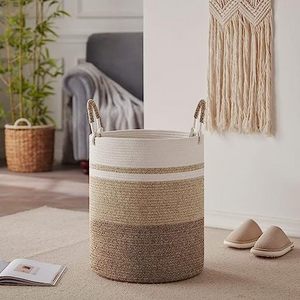 Large Woven Cotton Rope Laundry Basket with Handles Decorative Storage Basket for Clothes and Toys