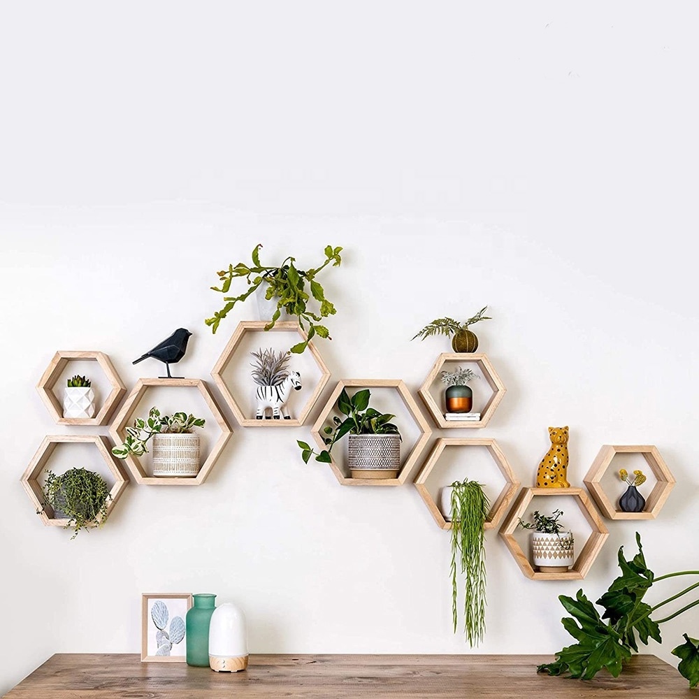 Hexagon Wall Decor Floating Shelves - 3-Pack Decorative Wall Shelf Set