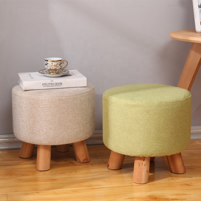 Customized Wooden Fabric Dining Stools Chair Footrest Shoe Changing Kids Ottoman Stool