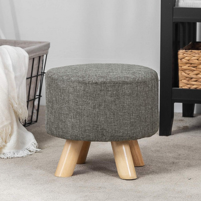 Round Linen Storage Ottoman Pouf Round Bench Fabric Seat Foot Stool