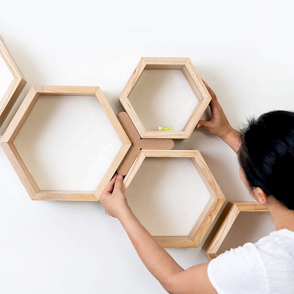 Hexagon Wall Decor Floating Shelves - 3-Pack Decorative Wall Shelf Set