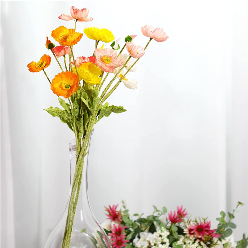 Handmade Artificial Flower Silk Faux Poppy Spring Flowers for Home Wedding Decorations Real Touch Spray