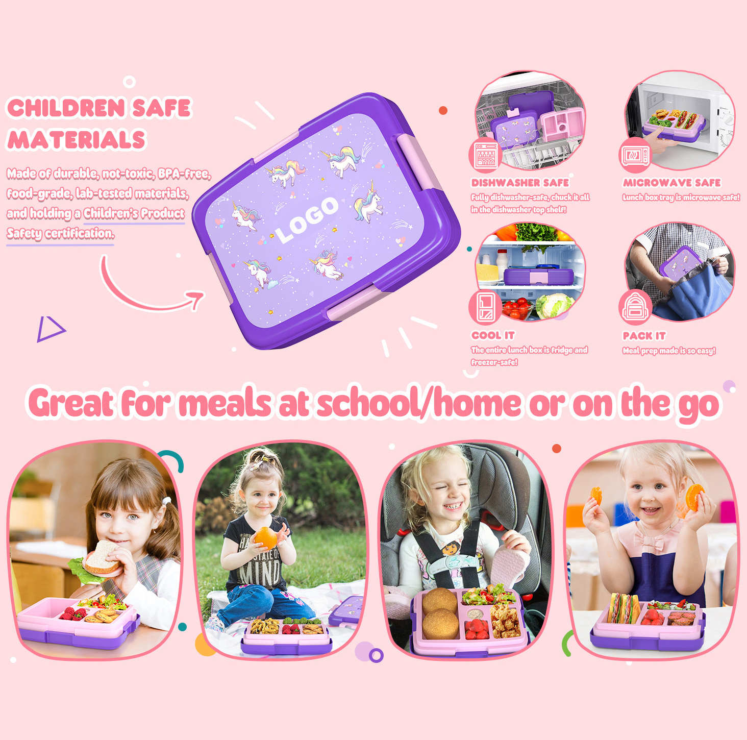 2024 Custom Cute Food Container Enfant Portable Cute School Tiffin Insulated Plastic Kids Bento Lunch Box For Kids Children