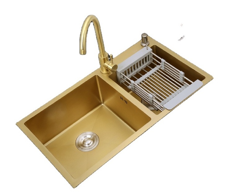 kitchen sin Stylish and simplek Hot sale gold nano double bowl stainless steel kitchen sink handmade sink