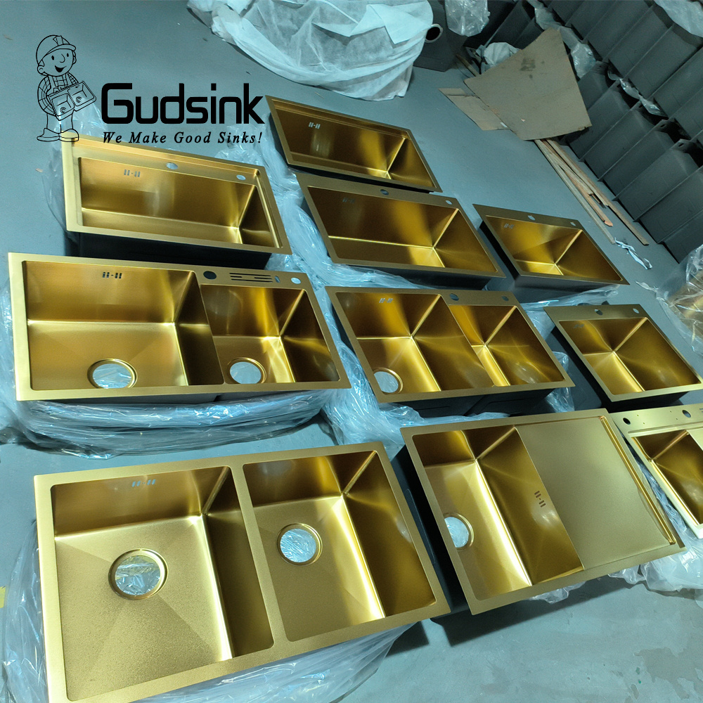 kitchen sin Stylish and simplek Hot sale gold nano double bowl stainless steel kitchen sink handmade sink