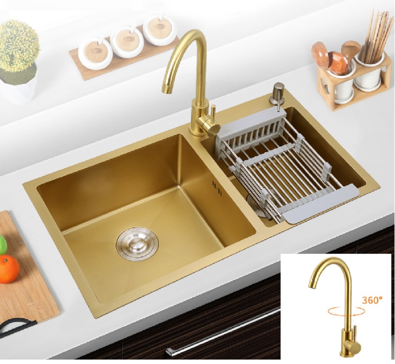 kitchen sin Stylish and simplek Hot sale gold nano double bowl stainless steel kitchen sink handmade sink