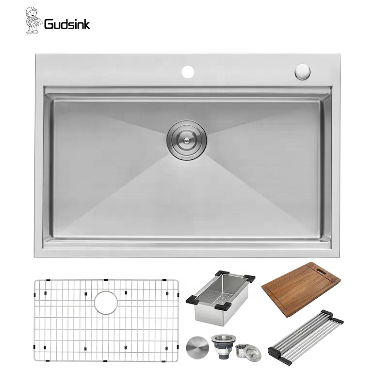 Gudsink Apron Square Modern Kitchen Cabinet Designs Brushed Single Bowl Workstation Kitchen Sink Front Farmhouse Stainless Steel