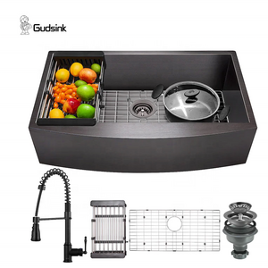 Gudsink Apron Square Modern Kitchen Cabinet Designs Brushed Single Bowl Workstation Kitchen Sink Front Farmhouse Stainless Steel