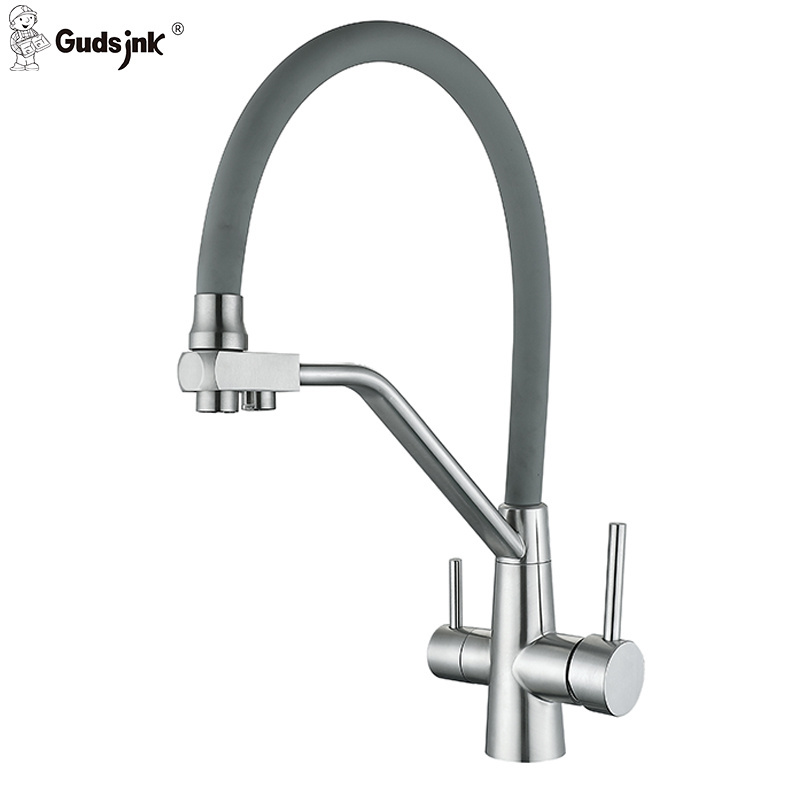 Gudsink  Factory Sell Wholesale Long Neck Dual Handle Flexible Kitchen Sink Faucets Purified Drinking Water Kitchen Faucet