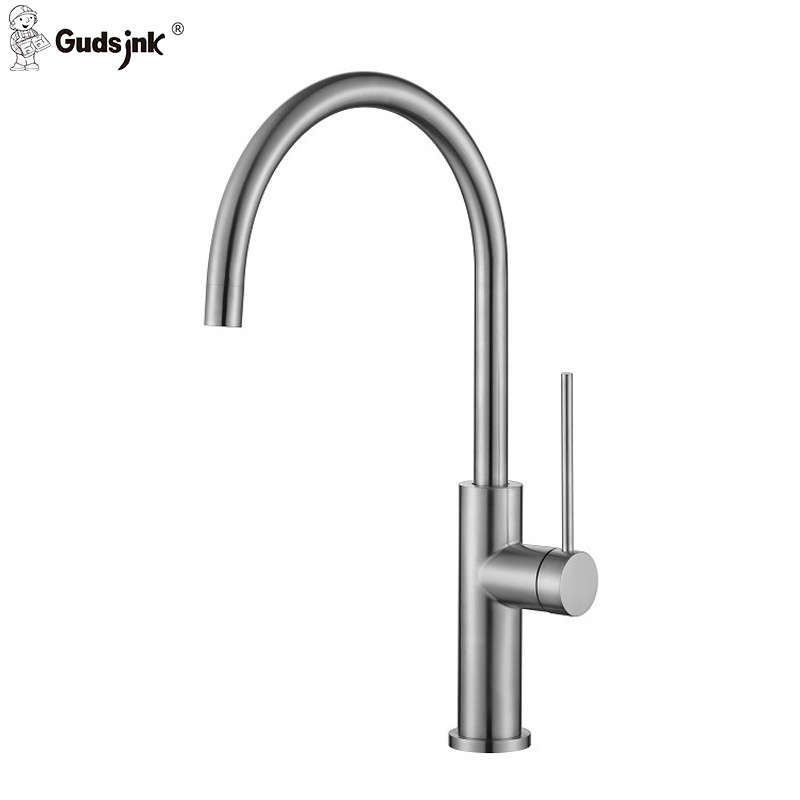 Gudsink Manufacturer High Quality Single Handle Deck Mounted Brushed Mixer Stainless Steel Taps Gold Kitchen Faucet