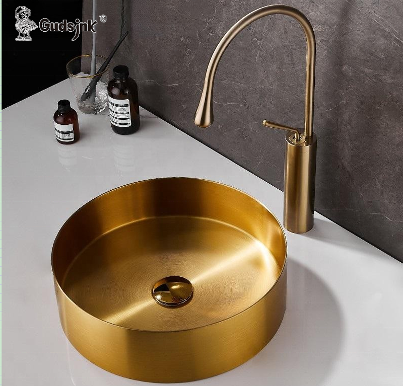 gudsink Fashion Round Sinks Stainless Steel Hand Wash basin above counter vanity bathroom sink