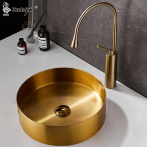 gudsink Fashion Round Sinks Stainless Steel Hand Wash basin above counter vanity bathroom sink