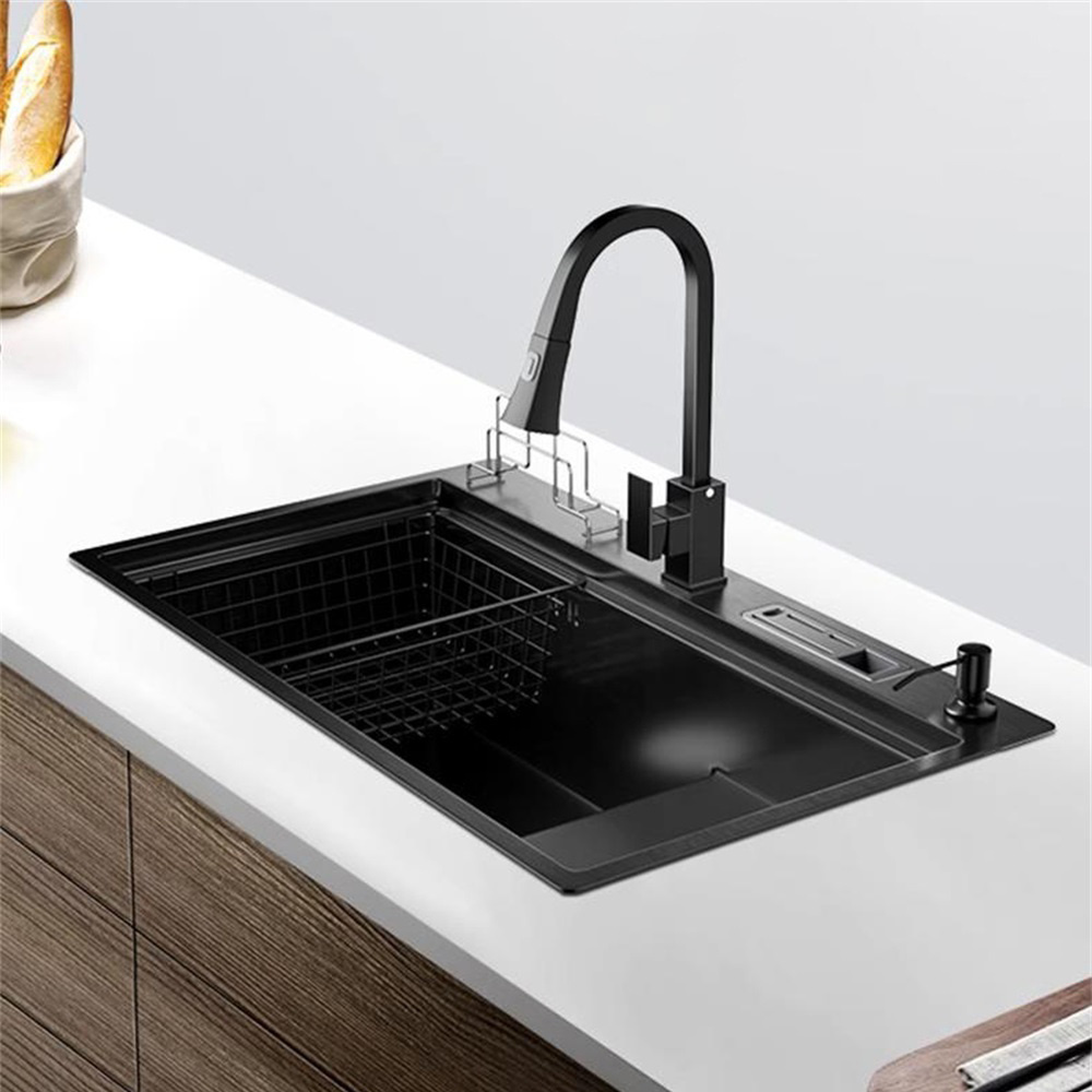 Factory Supply black Single Bowl black kitchen sink Sale custom made stainless steel Handmade sink black kitchen sink