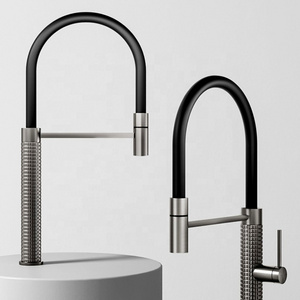 High End Quality Modern Grey Kitchen Sink Tap Silicone Tube Brass Faucets Kitchen Faucets With Pull Down Sprayer