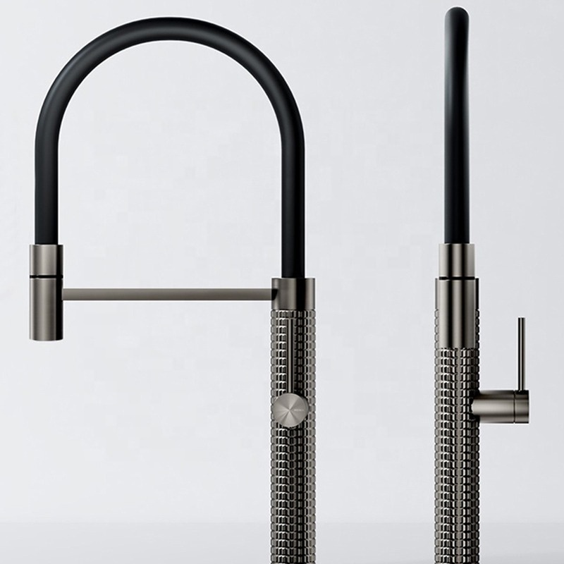 High End Quality Modern Grey Kitchen Sink Tap Silicone Tube Brass Faucets Kitchen Faucets With Pull Down Sprayer