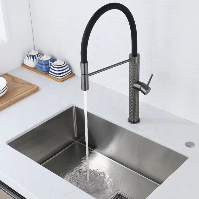 High End Quality Modern Grey Kitchen Sink Tap Silicone Tube Brass Faucets Kitchen Faucets With Pull Down Sprayer