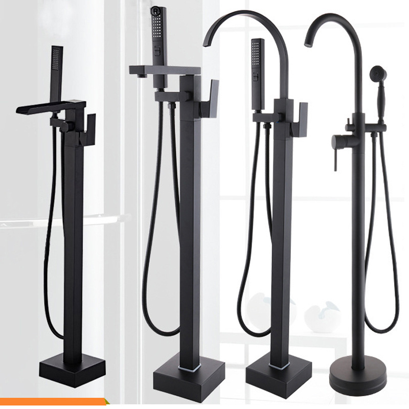 2055 Floor shower Black bathtub faucet Floor shower set with hot and cold mixer  tub shower set  for hotel homestays