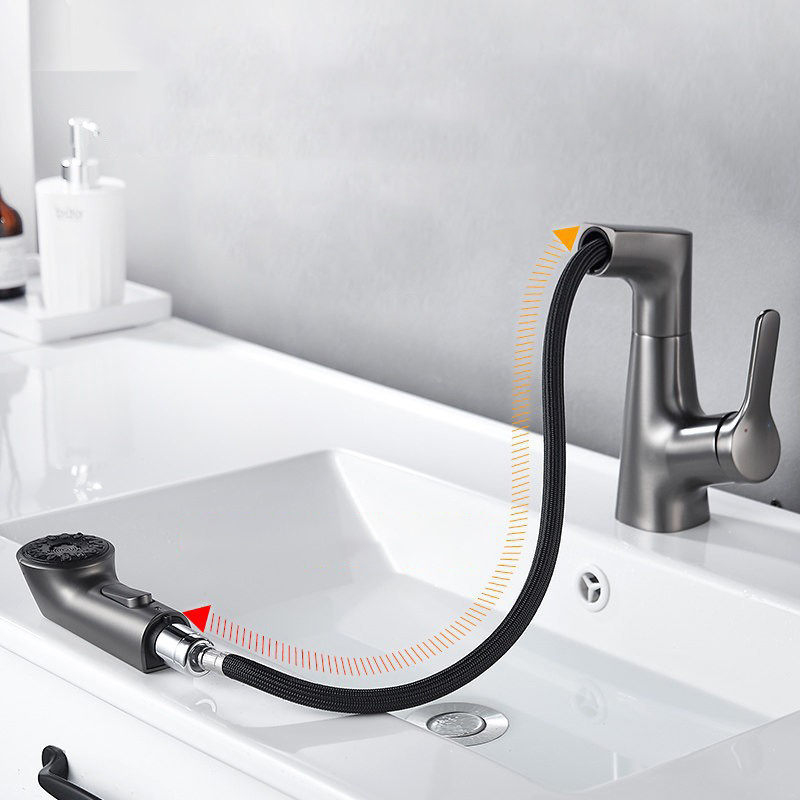 Bathroom countertop basin lifted pull out function gun gray washbasin basin faucet cold and hot universal anti-splash