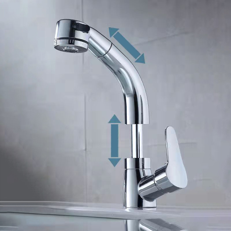 Bathroom countertop basin lifted pull out function gun gray washbasin basin faucet cold and hot universal anti-splash