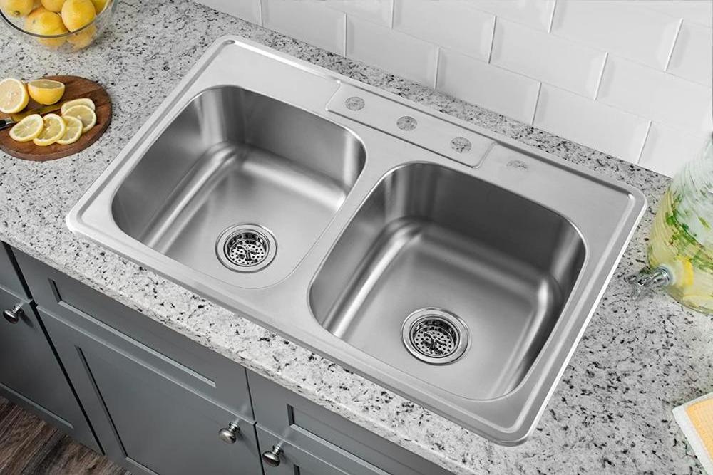 Gudsink 8456 SS 304 18 gauge above counter deep drawn double bowl sinks stainless steel kitchen sink