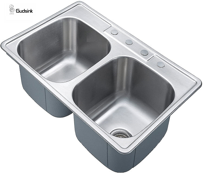 Gudsink 8456 SS 304 18 gauge above counter deep drawn double bowl sinks stainless steel kitchen sink