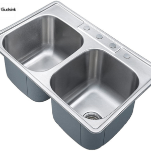 Gudsink 8456 SS 304 18 gauge above counter deep drawn double bowl sinks stainless steel kitchen sink