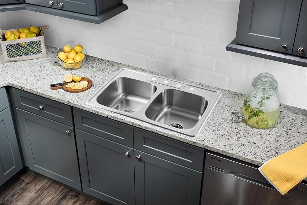 Gudsink 8456 SS 304 18 gauge above counter deep drawn double bowl sinks stainless steel kitchen sink