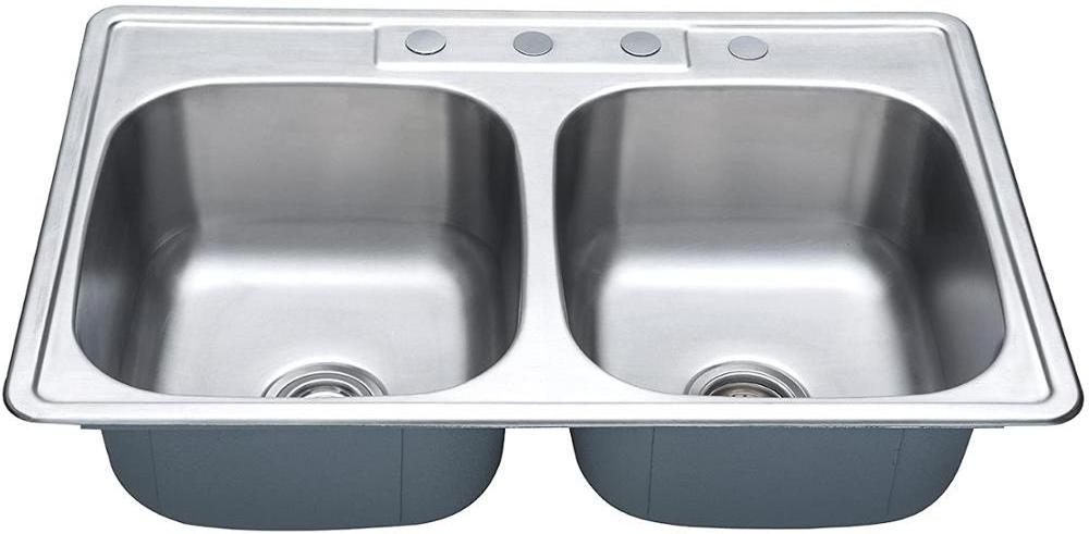 Gudsink 8456 SS 304 18 gauge above counter deep drawn double bowl sinks stainless steel kitchen sink