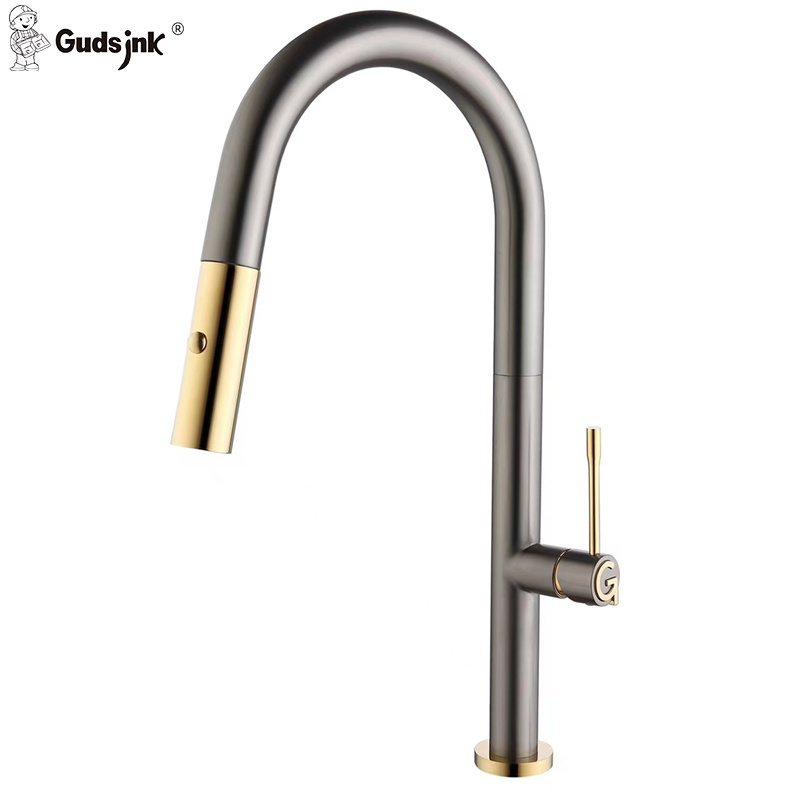 Gudsink Modern Kitchen Sink Water Tap Gold Black Brushed Color 304 Stainless Steel Faucet Pull Out Wholesale Kitchen Faucets