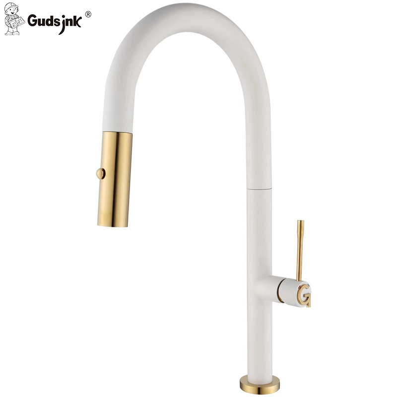 Gudsink Modern Kitchen Sink Water Tap Gold Black Brushed Color 304 Stainless Steel Faucet Pull Out Wholesale Kitchen Faucets