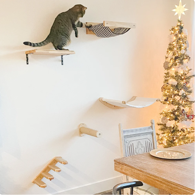 Eco-freindly Wooden Floating Cat Wall Shelves Hammock And Perches Wall Mounted Furniture Scratcher