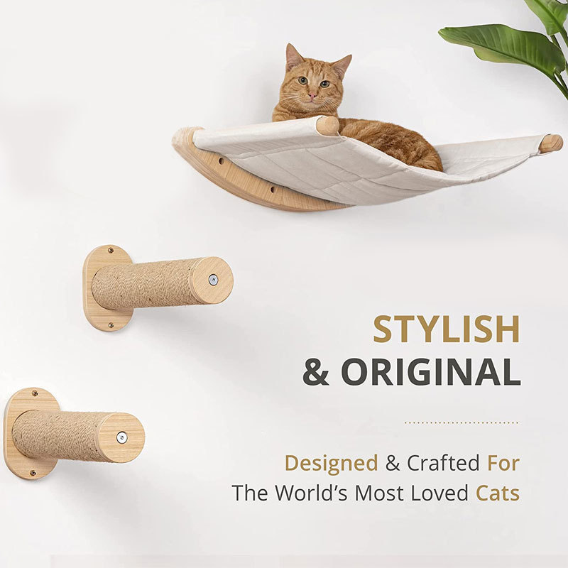 Wooden Cat Furniture Wall Hammock Balcony hanging Bed Cat Nest Frame Pet Cat ladder hammock