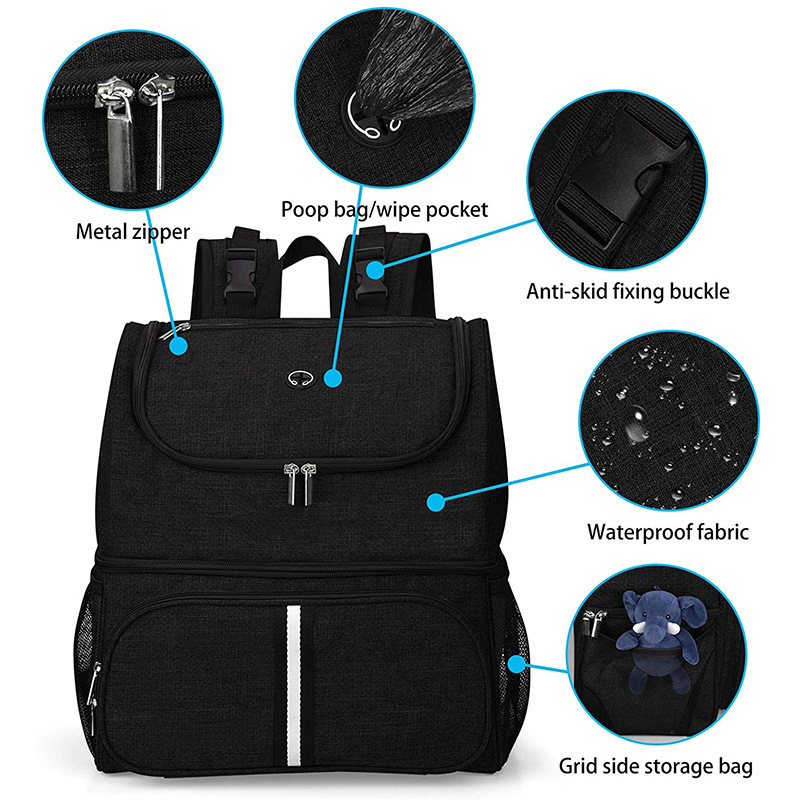 Multifunctional New Travel Hiking Camping Outdoor Black Pet with Multi-Function Pockets Weekend Pet Travel Dog Bag Pet Carriers