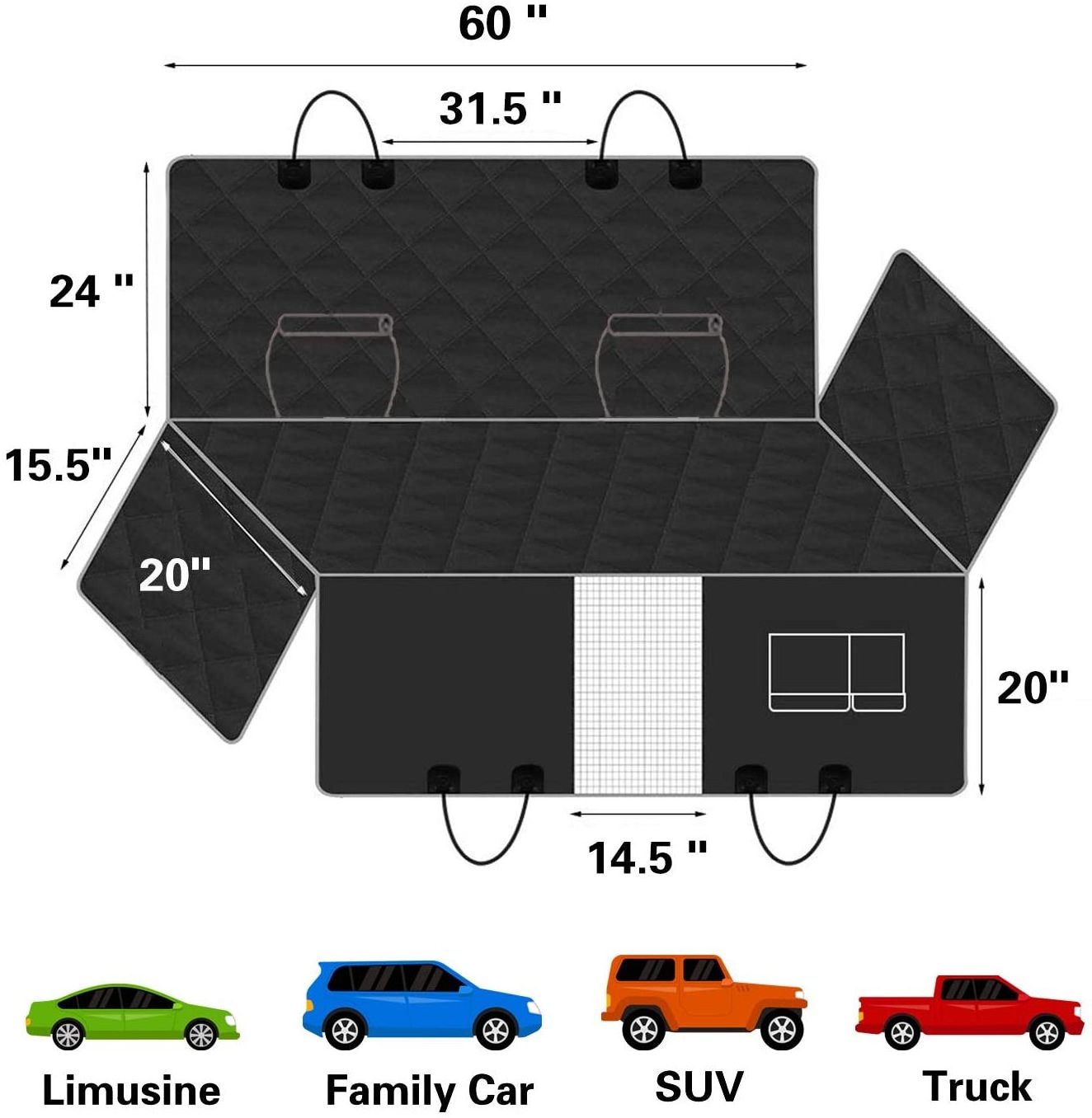 Expandable Dog Car Seat Cover for Back Seat Extender  Non-slip Dog Hammock Camping Travel Pet Dog Car Seat Covers