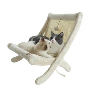 Cat Hammock Cat Furniture Durable Sisal Scratcher Wood Mini Beach Chair Relaxation Cat Bed cute design chair seat cushion