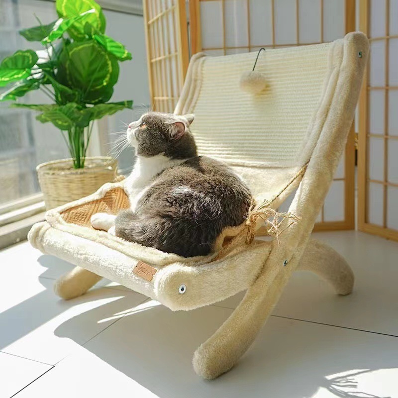 Cat Hammock Cat Furniture Durable Sisal Scratcher Wood Mini Beach Chair Relaxation Cat Bed cute design chair seat cushion