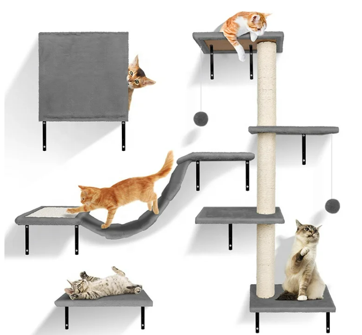 Wholesale flannel Wall Mounted Cat Scratcher Shelf Cat Hammock Wall Mounted Cat Tree Wall Climbing Frame