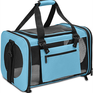 Airline Approved Small Dog Cat Portable Travel Carrier Soft Plush Window Mesh Cushion wholesale cat carrier