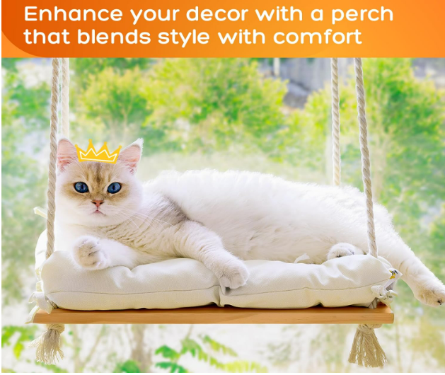 Solid wood Seat & Strong Suction Cups Cat Window Bed & furniture for Cat Hammock Inside hanging Window shelf Cat Window peach