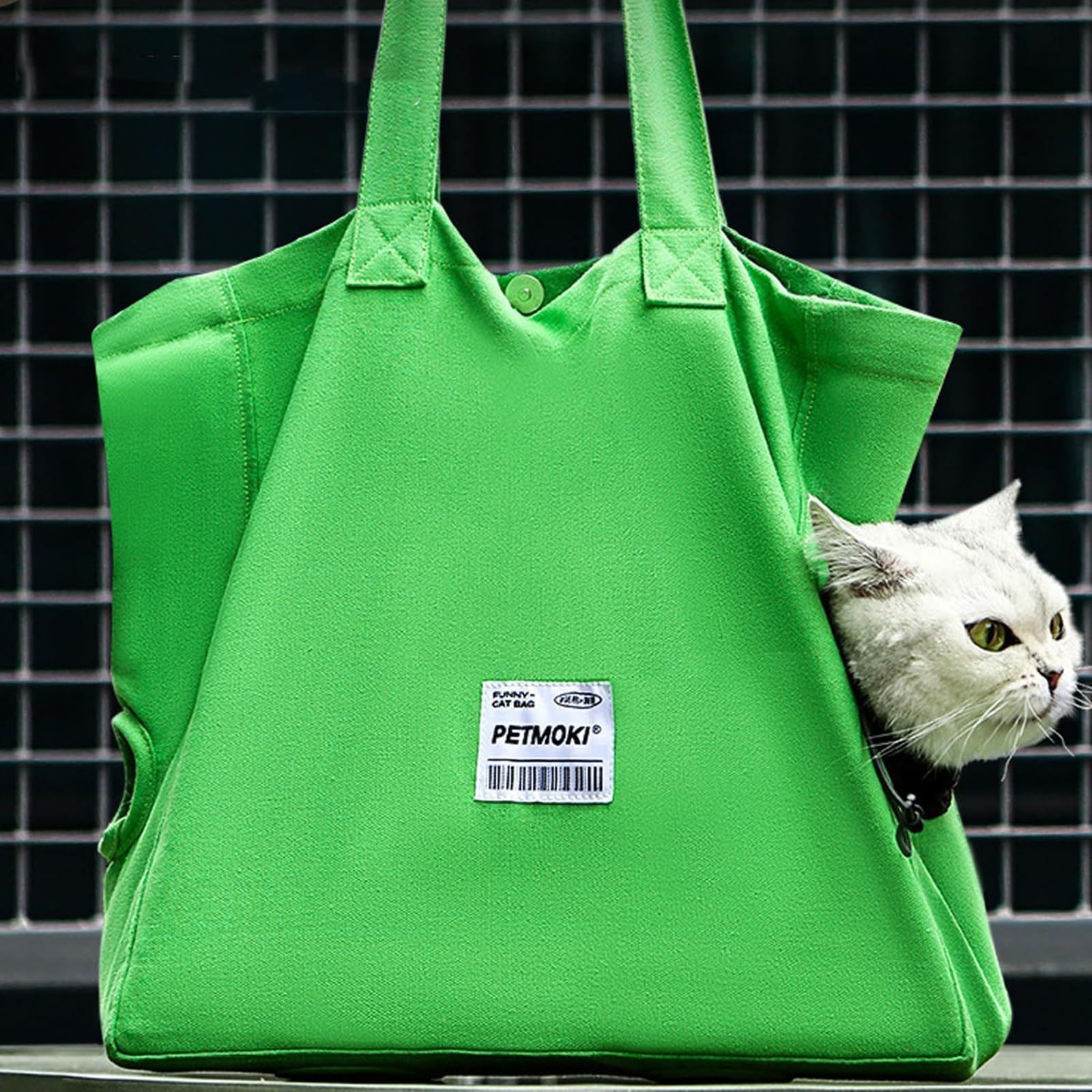 Green Canvas Breathable Cat Walking Bag Shoulder Carrying Small Cat Tote Bag Travel Cat Carrier