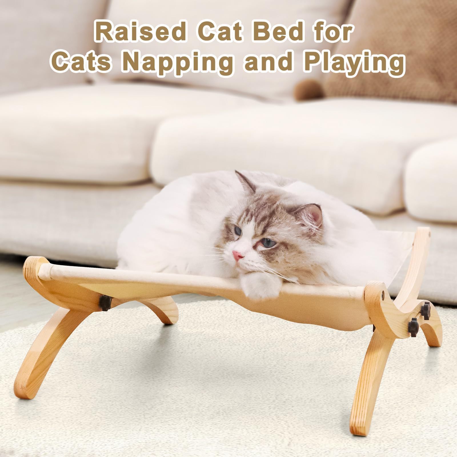 Wholesale Wooden Cat Hammock Swing Bed Elevated Pet Sleeping Bed  Modern Cat Furniture