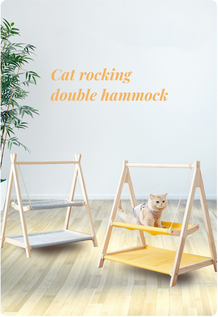 New Wood Luxury Cat Bed Breathable Pet Cat Sleeping Bed Durable 2 Layer Swing Cat Hammock Bed