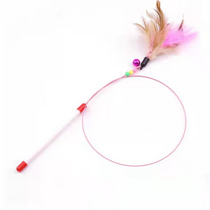 wholesale Interactive feather toy Multi color Cat Teaser Stick with bell Pet Tail Shape Wire collar feather cat stickers toy