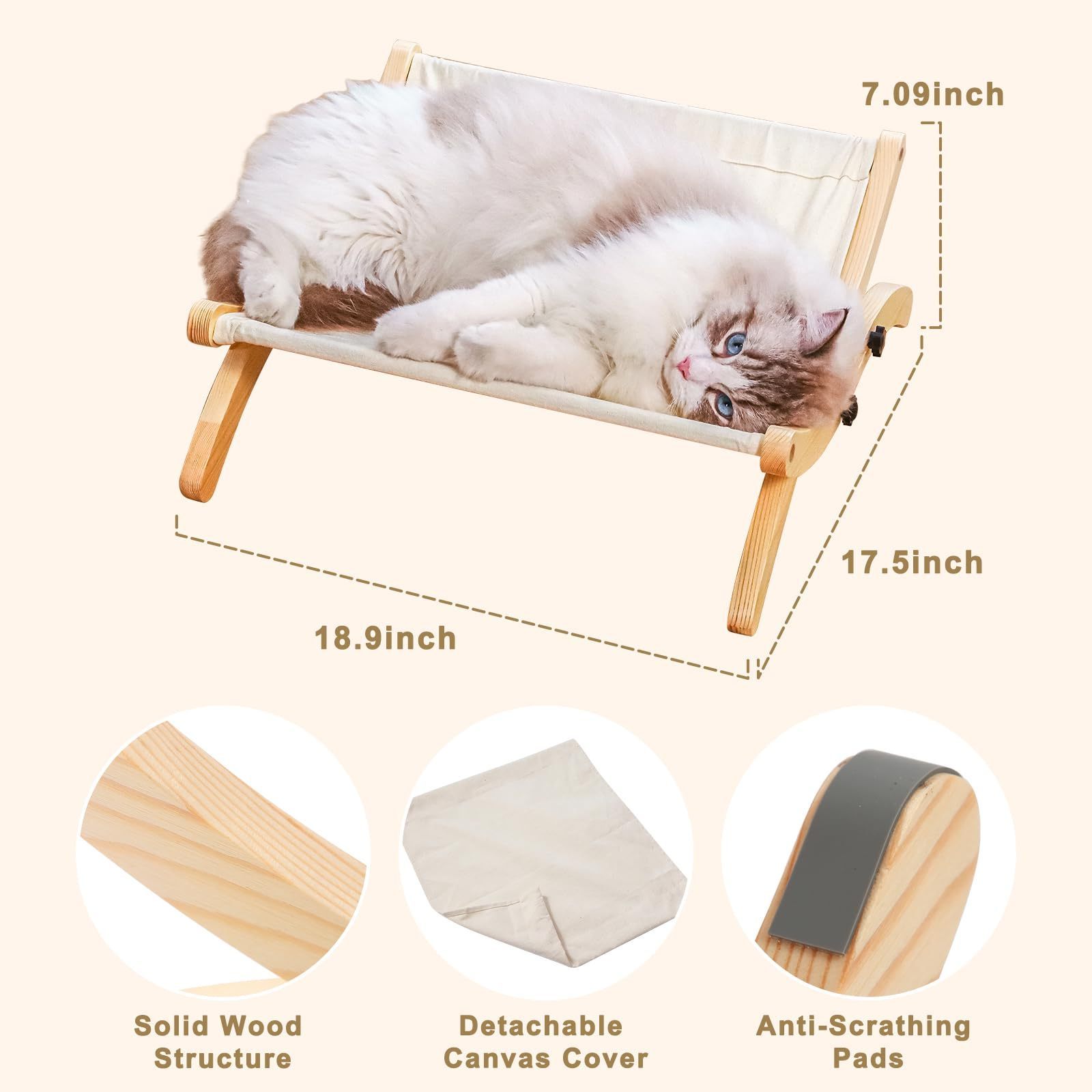 Indoor Wooden Cat Swing Bed Elevated Removable Pet Bed Elevated Cat Hammock