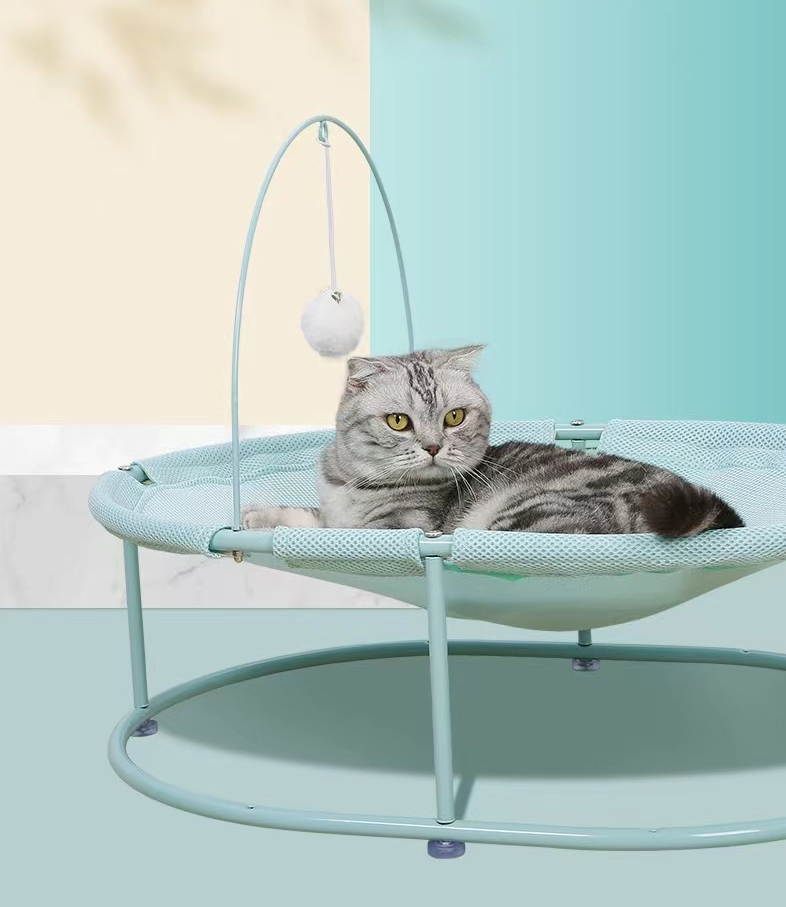 Elevated Cat Cot Bed with Detachable Pad Bed Cover Cooling Pet Hanging Nest Washable Cat Hammock Bed