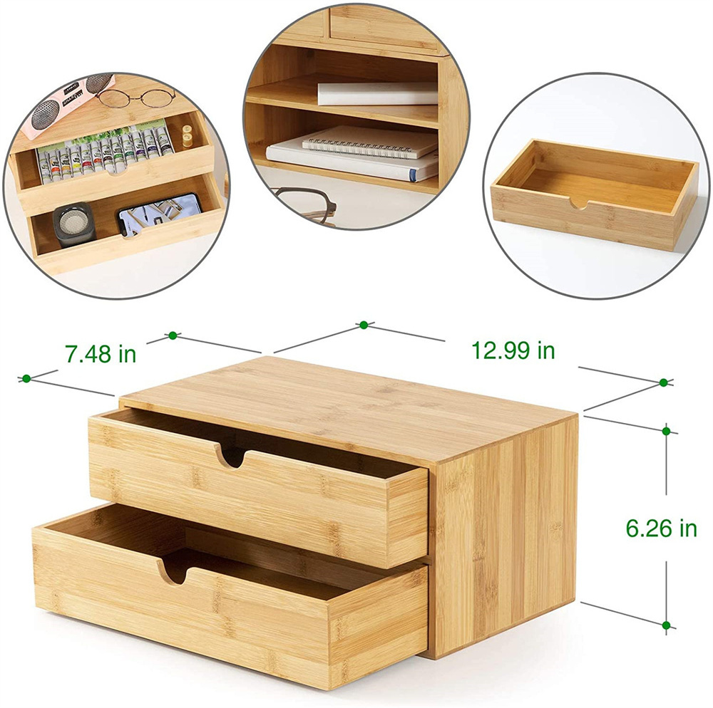 Factory supply rectangle wooden gift box desk organizer mini drawer bamboo desk drawer organizer