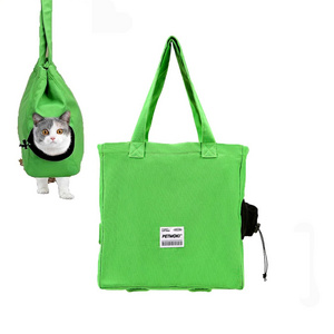 Green Canvas Breathable Cat Walking Bag Shoulder Carrying Small Cat Tote Bag Travel Cat Carrier