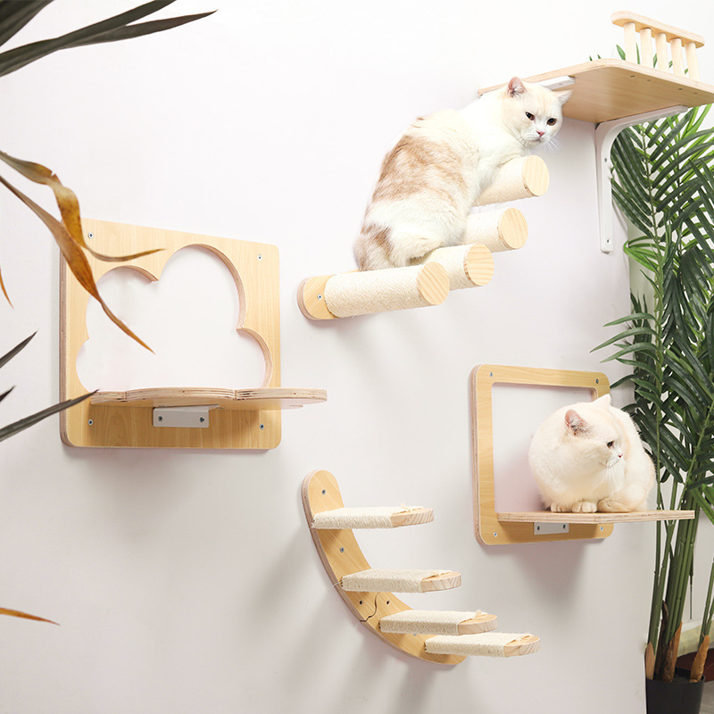 New DIY Cat Climbing Frame Wall Mounted Solid Wood Cat Jumping Platform Frame Cat Tree Pet Furniture Kitten Jumping Platform