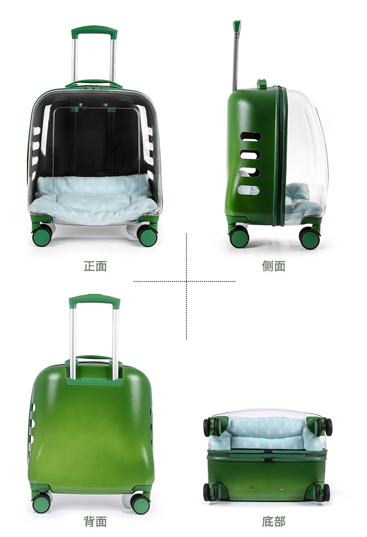 Transparent Capsule Pet Travel Bag with Trolley Wheel Backpack for puppies Easy Carry for Pet Travelling Dogs Cat Carrier Bag